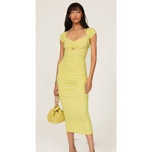 Jonathan Simkhai Layered Ribbed Midi Dress Sheath Cutout Yellow Size XS